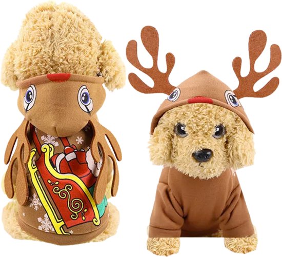 Kerstpakje Hond Maat L Hondenkostuum Bruin met Rendierhoorntjes