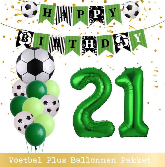 Cijfer Ballon 21 Jaar - Voetbal Ballonnen - Snoes - Pluspakket - set van 12 Sport Voetbalfan Voetbal Jongen/Meisje - Sportieve - Voetbal Vrouwen Mannen - Kinderfeestje - Verjaardag - Helium Ballon nummer 21