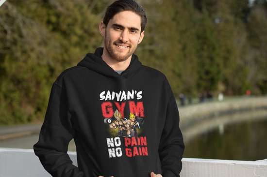 Rick & Rich Workout Hoodie - Hoodie M - Gym Hoodie - heren Hoodies met ronde hals - Sport Hoodie - heren Hoodie korte mouw - Fitness Hoodie - Gym Motivation Hoodie - Hoodie met opdruk - Saiyan's Gym no pain no gain Hoodie