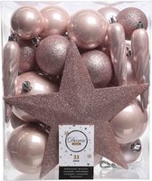 Ensemble de boules de Noël Dercoris - avec visière - rose poudré - 33 pièces