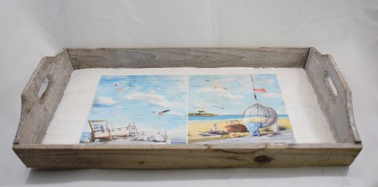 Decoratief Dienblad - Strand - Nautisch - plateau Vintage decoupage. 45 x 29 cm - Hoogte 4 cm