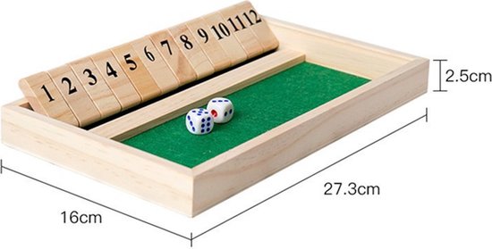 Thumbnail van een extra afbeelding van het spel Shut The Box - Dobbelspel - Hout - Kansspel - Inclusief dobbelstenen - Drankspel - Houten Spel - Reisspel - Rekenspel