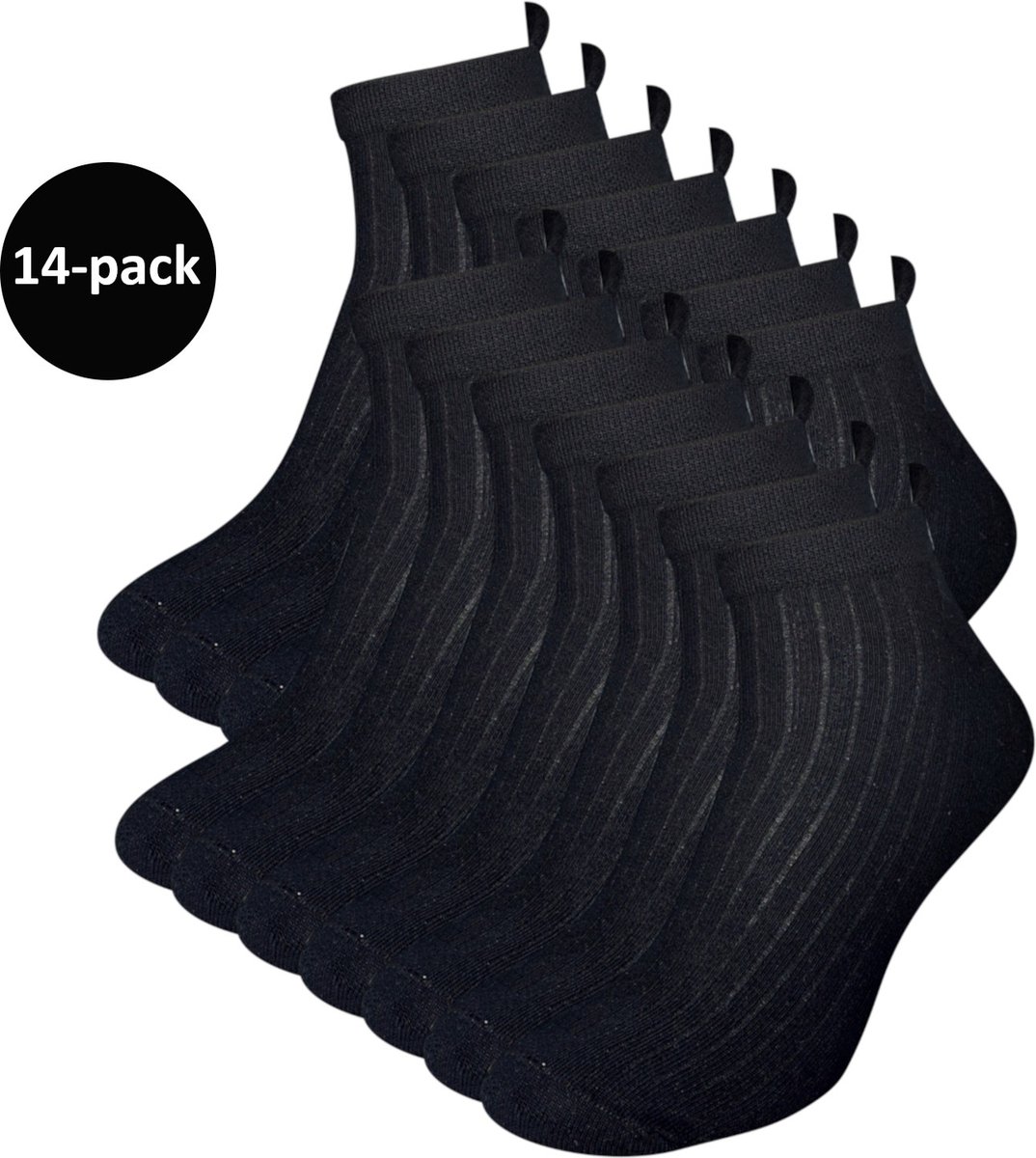 WeirdoSox sneakersokken - 14-pack - Met badstofzool en lipje - Zwart - Dames - Maat 43-46