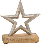 Etoile étoile standard sur socle en bois de métal argenté