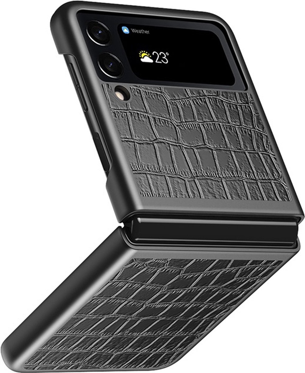 Samsung Z Flip 4 Hoesje - Krokodillenleer Textuur - Back Cover voor Samsung Galaxy Z Flip4 - Zwart