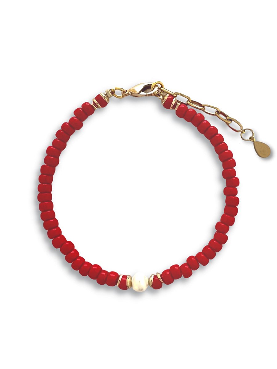 Zatthu Jewelry - N22FW503 - Jany rode kralenarmband met parel