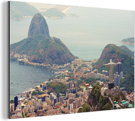 Wanddecoratie Metaal - Aluminium Schilderij Industrieel - Standbeeld - Rio de Janeiro - Skyline - 120x80 cm - Dibond - Foto op aluminium - Industriële muurdecoratie - Voor de woonkamer/slaapkamer