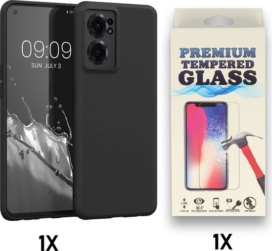 OnePlus Nord CE 2 Case Zwart & Verres Screen Protector - Coque arrière en Siliconen