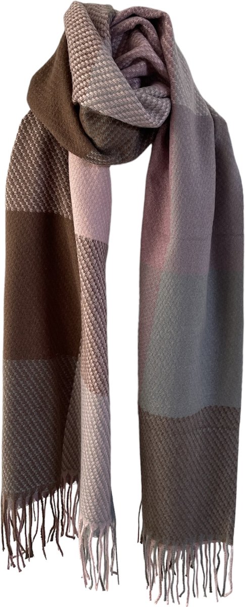 ASTRADAVI Winter Sjaals - Sjaal - Warme en Zachte Unisex Omslagdoek - Lange Tassel Sjaal 190x70 cm - Geruit - Roze, Groene, Bruin