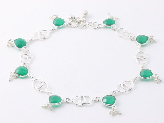 Bracelet de cheville en argent avec onyx vert et perles fines
