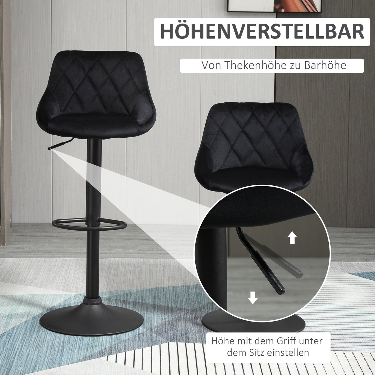 HOMCOM Barkrukken, Set Van 2, Gestoffeerde Barstoel Met Rugleuning Stalen Frame Chenille Look In Hoogte Verstelbare Keukenstoelen Voetensteun 360 Draaibaar Voor Keuken Woonkamer Beige 2138337714