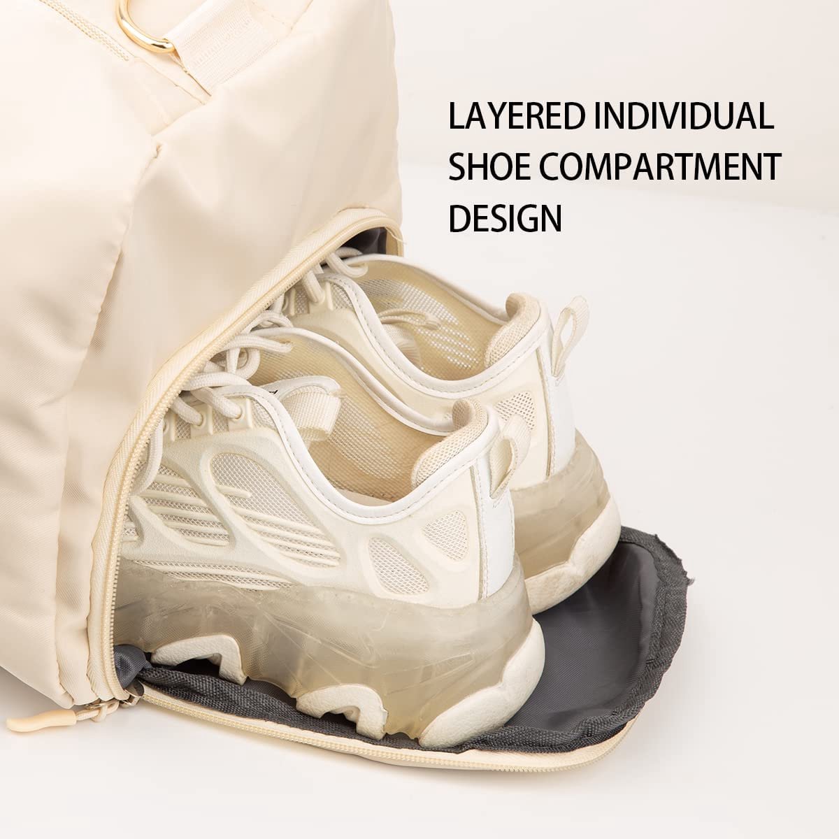 Remedare Reistas voor Dames, Sporttas, Weekendtas, Reistas, Bagage met Toilettas, Schoenentas voor Ziekenhuis, Fitnessstudio en Vliegtuigreizen, Beige, 43 cm x 25 cm x 23 cm