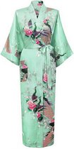 KIMU® Kimono Mintgroen Satijn - Maat L-XL - Ochtendjas Yukata Mint Kamerjas Badjas - Onder De Knie Festival