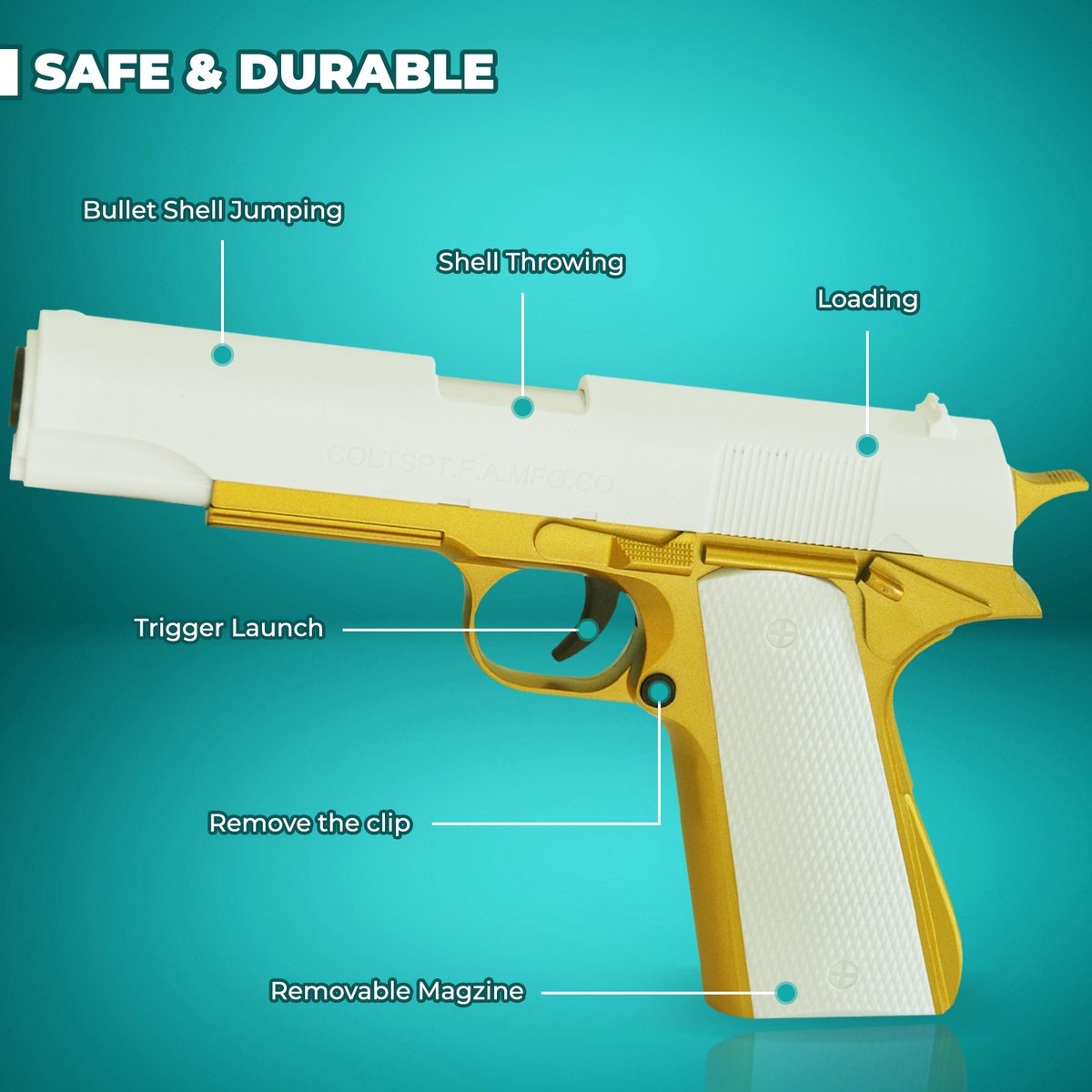 [J&J toys][speelgoedpistool][zachte kogels][werpt hulzen uit][m1911