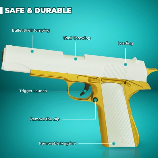 [J&J toys][speelgoedpistool][zachte kogels][werpt hulzen uit][m1911