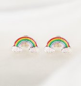 Regenboog kinderoorbellen - rainbow oorbellen voor kinderen Kinderoorbellen 'Regenboog' met glitters - Zilver