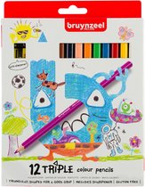 Bruynzeel Kids 12 crayons de couleur à trois faces avec taille-crayon
