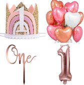15 delige eerste verjaardag cakesmash set Rainbow Love met hoedje, cake topper en ballonnen - cakesmash - 1 - eerste verjaardag