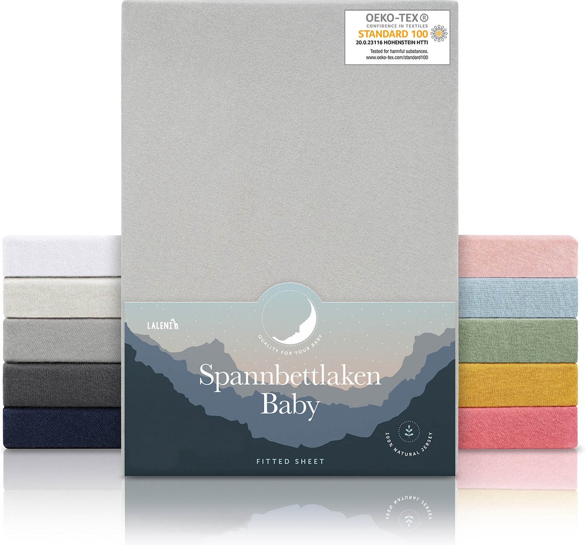 Laleni Jersey Baby/Kind Hoeslaken - Actief Ademend - Oeko-Tex Certificeerd - Babybed, Wieg, Kinderbed 60 x 120 x 15cm, maanlicht grijs
