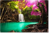 Tuinposter waterval - Bomen - Bladeren - Roze - Natuur - Tuinschilderij voor buiten - Tuindecoratie - Schutting decoratie - 180x120 cm - Tuin - Tuindoek - Schuttingdoek - Tuinposters