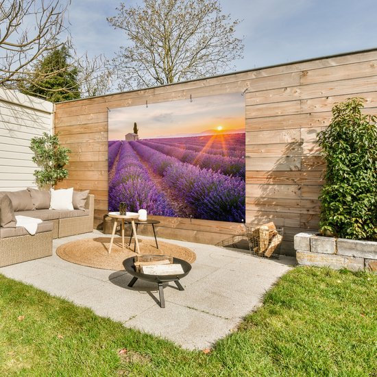 Affiche de jardin Lavande - Coucher de soleil - Fleurs - Violet - Toile de  jardin 