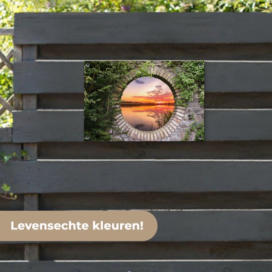 Affiche de jardin - Lac - Vue à travers - Soleil - Water - Toile de clôture - 60x40 cm - Peinture de jardin - Toile de jardin