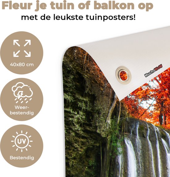 Poster de jardin Cascade - arbre - Rouge - Automne - Water - 40x80 cm - Décoration murale Outdoor - Poster de jardin - Toile de jardin - Poster de clôture - Tableau de jardin