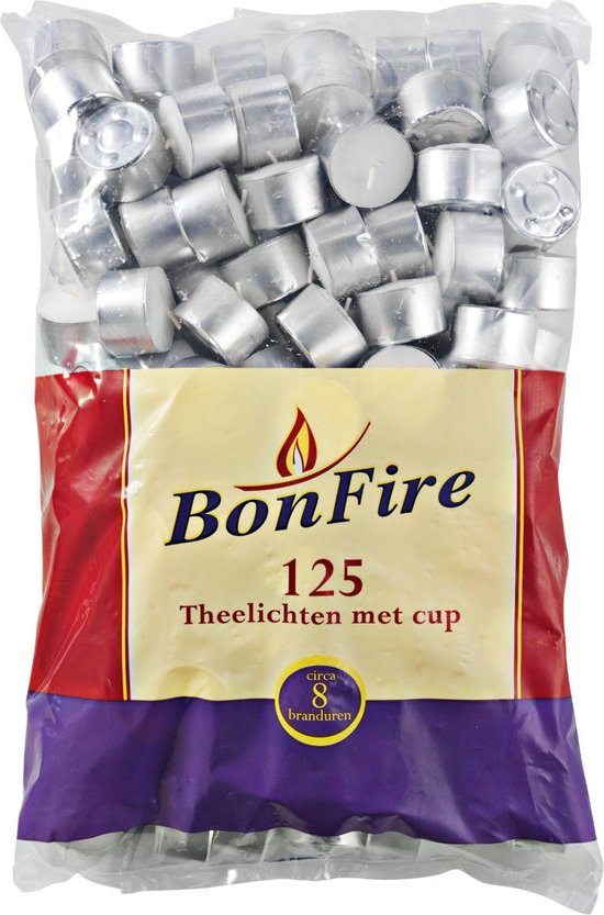 Bonfire - Theelichten Met Cup 8 Branduren - Zak 125 Stuks - Bonfire