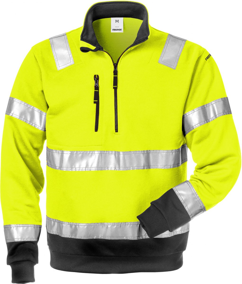 Fristads Hi Vis Sweatshirt Met Korte Rits Klasse 3 728 Shv Hi-Vis 2XL Zwart