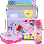 Peppa Pig lunchbox set voor kinderen - 3-delig - lila - incl. gymtas/schooltas