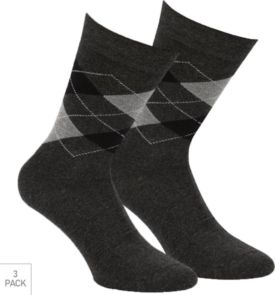 Boru Bamboo - 3-Pack - Geruite Sokken - Bamboe - Hypoallergeen - Heren / Dames - antraciet - 39-42 - 2325