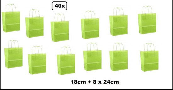 40x Koordtas papier licht groen 18cmx8cmx23cm - goodiebag|papieren|draagtas|tas|koord|festival|kado|themafeest|party|geschenken