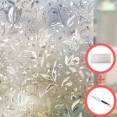 COMAMOR Raamfolie - Isolerend - Statische & Zelfklevend - Anti inkijk - 3D Bloemen met Regenboogeffect - 60cm x 200cm - Incl. Rakel & Foliesnijder