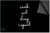 Protecteur induction 71x52 - plaque de recouvrement tapis induction - Dietrix Hob protector - DELUXE - Quotes - Cook Eat Sleep Repeat Zwart