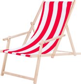 Springos - Chaise longue - Chaise de plage - Chaise longue - Réglable - Accoudoir - Bois de hêtre - Handgemaakt - Rouge Wit