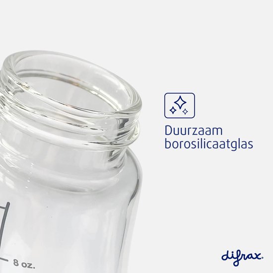 Difrax Glazen Babyfles 250 ml Natural - S-Fles - Anti-Colic - Lichtroze - 1 stuk - Difrax