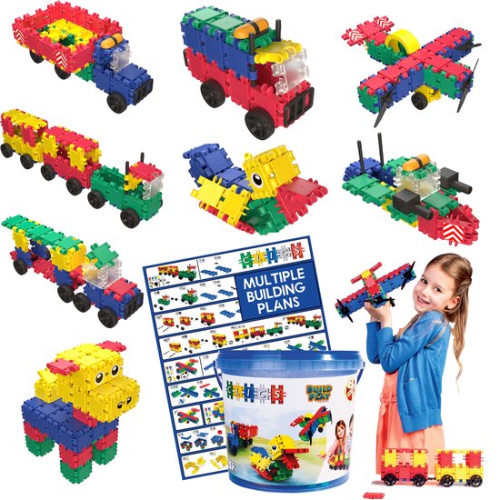 Clics Build & Play 8-in-1 bouwblokken– DUURZAAM SPEELGOED gemaakt van GERECYCLEERDE kunststof- bouwset 5 in 1 - speelgoed 4,5,6,7,8 jaar jongens en meisjes- educatief speelgoed- Montessori speelgoed- constructie speelgoed