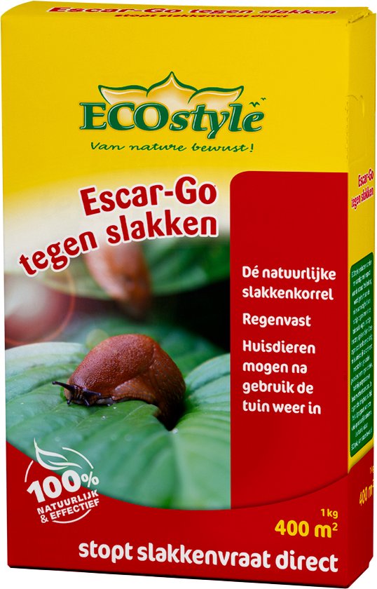 ECOstyle Escar-Go Bestrijdingsmiddel tegen Slakken - Regenvaste Slakkenkorrels - Stopt Slakkenvraat Direct - 400 M² - 1 KG - ECOstyle