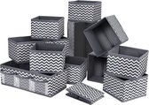 Set van 12 opbergdozen, lade-organizer voor sokken, ondergoed, opvouwbare stoffen opbergdozen voor kasten, tafels, lade-organizersysteem (grijs)