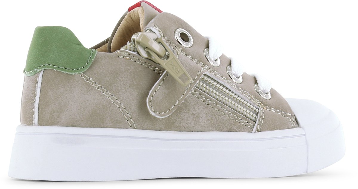 Shoesme Taupe Sneaker Met Stripings - Veterschoen Kind - Jongens - Taupe - Microleer - Maat 25