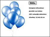 500x Luxe Ballon pearl blauw 30cm - biologisch afbreekbaar - Festival feest party verjaardag landen helium lucht thema