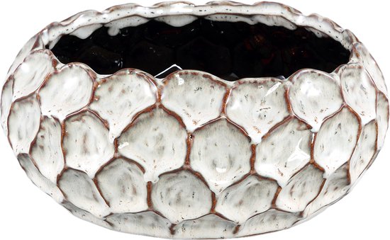 PTMD Sannay White ceramic pot dented round S