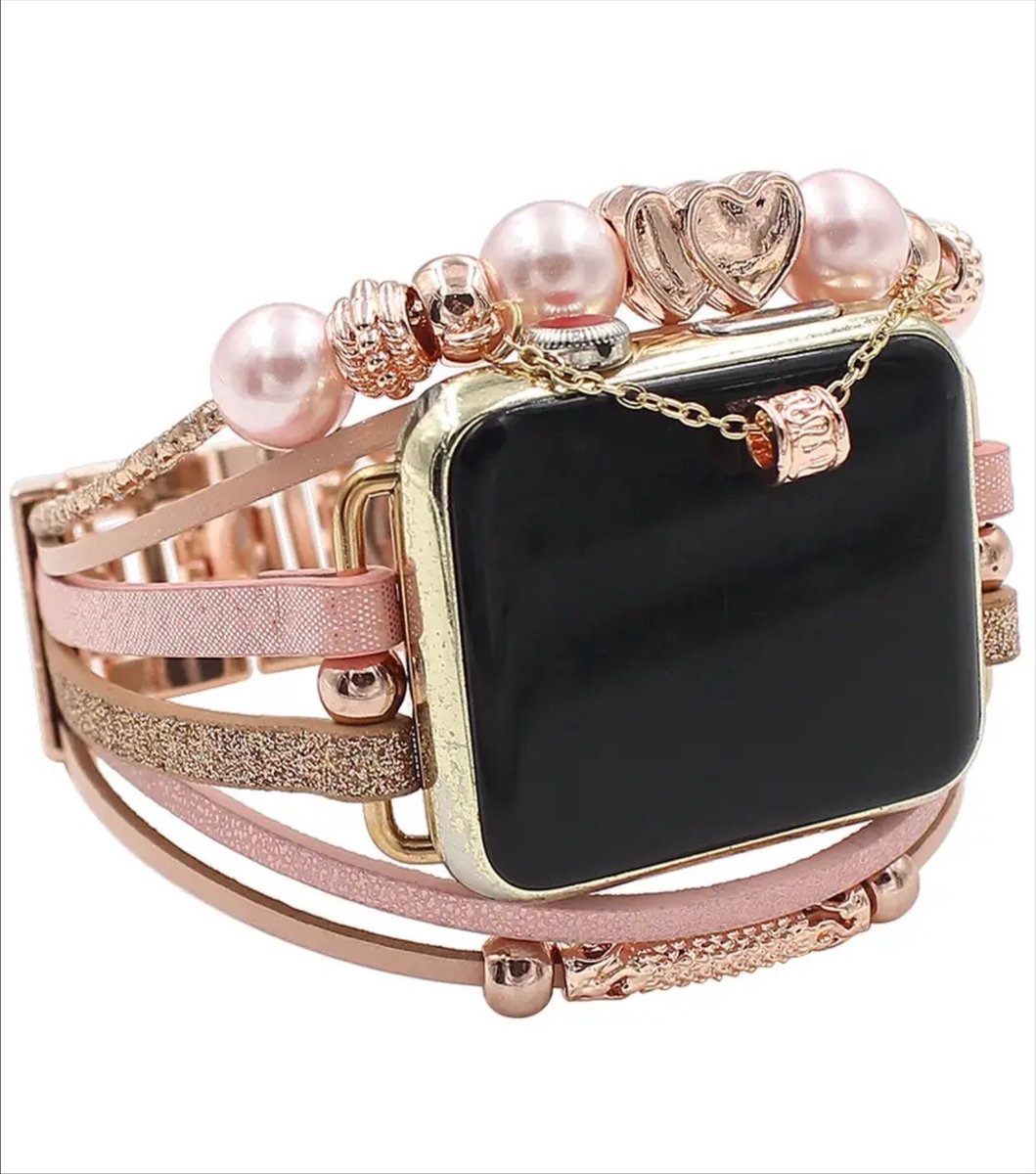 Apple Watch bohemian horloge bandje 38-40-41 mm Leer Kralen Bedels Glam