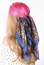 Hoofdsjaal - Satijnen Haar Sjaal - Festival Look - Vierkante Sjaal - Fantasie - Zomer Sjaal - Haarband - Classy - Fuschia - Blauw - Anna