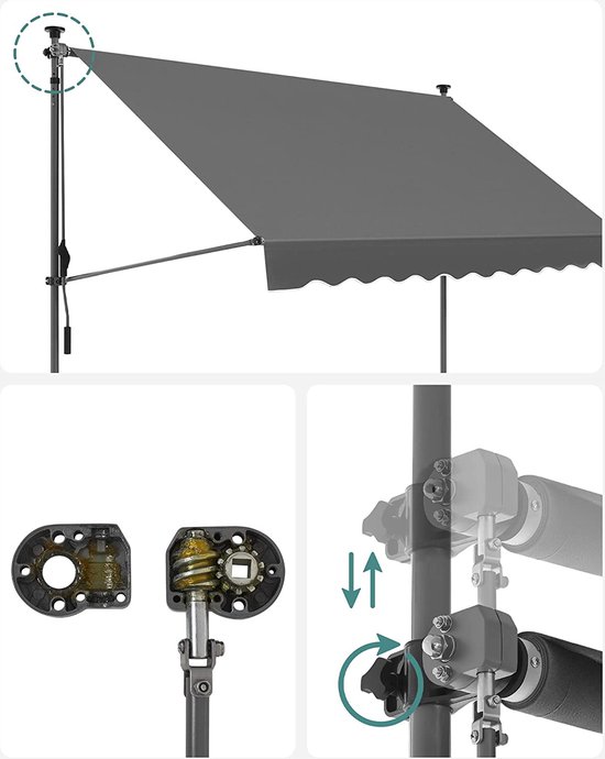 tectake® Klemluifel - Balkonluifel zonder boren - In hoogte verstelbaar, UV- bestendig, waterafstotend - Terrasoverkapping, zonwerend voor terras en balkon - Breedte 400cm - div kleuren - Beige