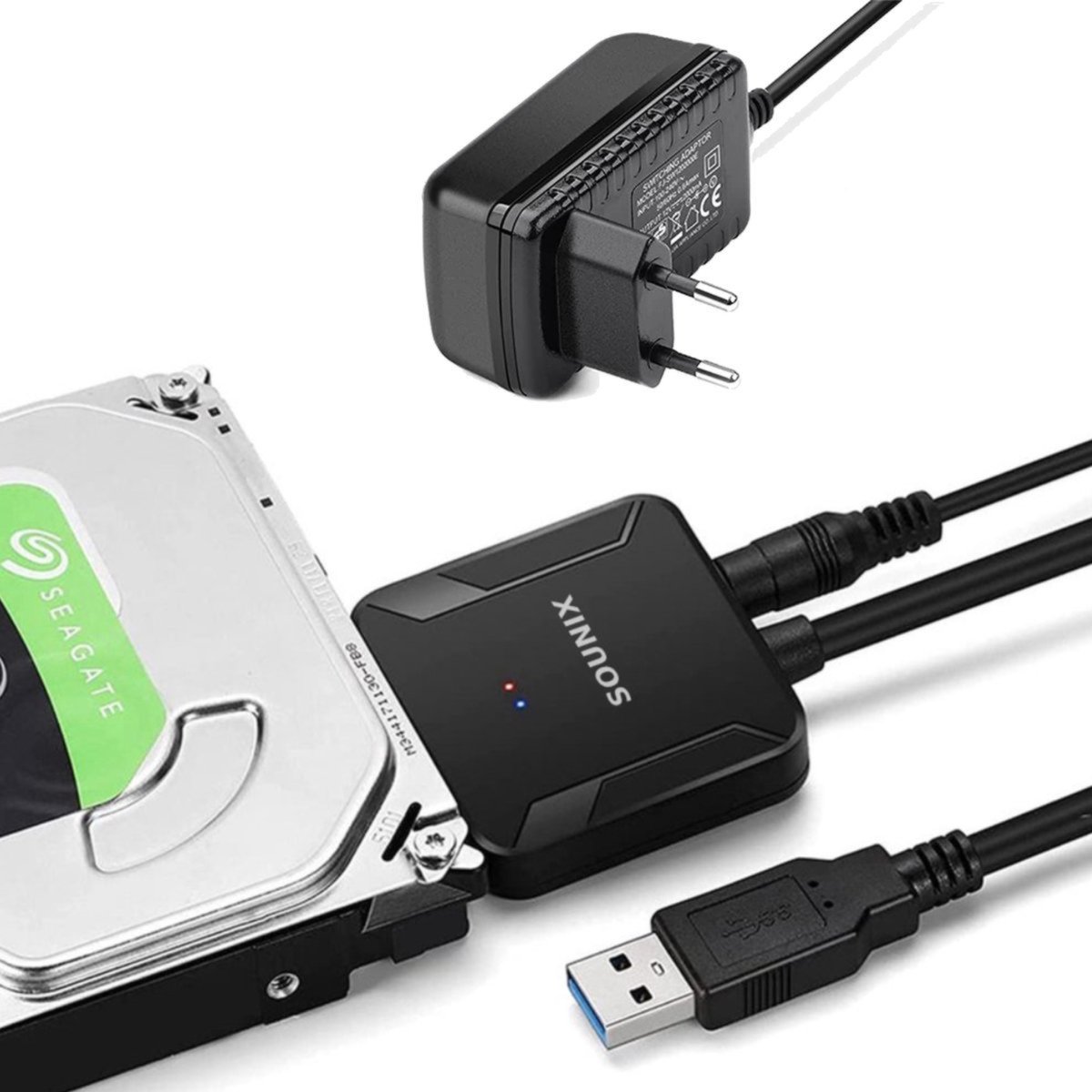 Sounix SATA III naar USB 3.0 kabel Adapter - 2.5 inch en 3.5 inch HDD en SSD Harde Schijf Compatible - met Power Supply