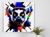 Vibrant Rainbow Lemur kunst - 30x30 centimeter op Canvas | Foto op Canvas - wanddecoratie