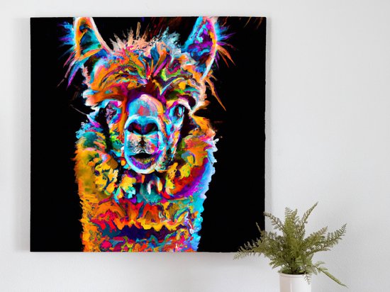 Alpaca kleurenexplosie kunst - 30x30 centimeter op Canvas | Foto op Canvas - wanddecoratie