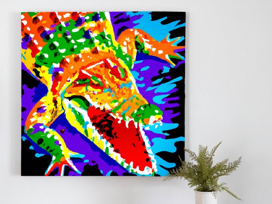Vibrant Croc Chaos kunst - 100x100 centimeter op Canvas | Foto op Canvas - wanddecoratie