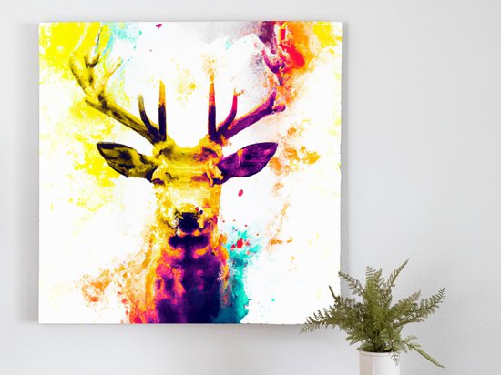 Rainbow Prism Deer kunst - 40x40 centimeter op Canvas | Foto op Canvas - wanddecoratie
